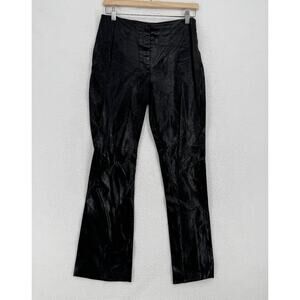 Parallel Vintage Womens Black Genuine Leather Shiny Straight Leg Pants Sz 4